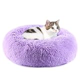 Purrfect Cat Beds - Washable 20 inches, Anti-Anxiety Round Plush Faux Fur, Thick Bottom (Purple, Medium) - Suitable for Indoor Cats & Small/Medium Dogs