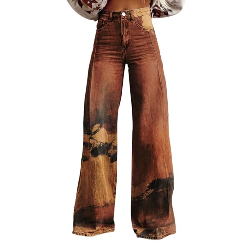 Pantalones vaqueros para mujer, cintura alta, pantalones vaqueros holgados, pantalones casuales, pantalones usados, corte bootcut, palazzo, con bolsillos, pantalones deportivos, aspecto vaquero