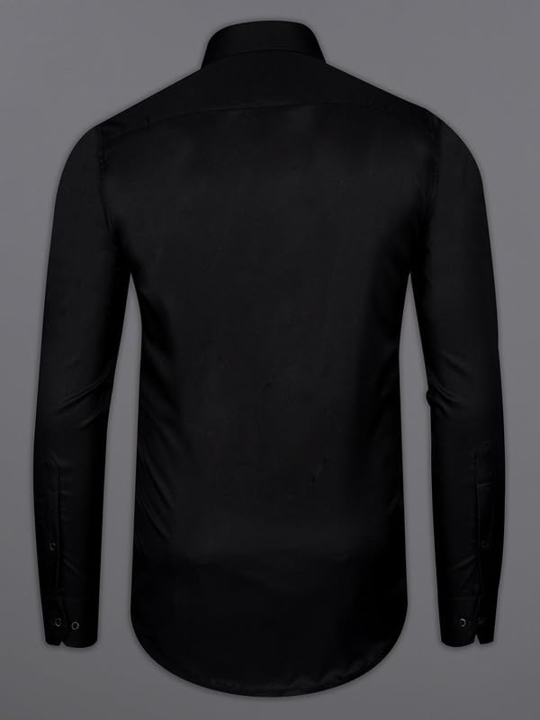 Image of FRENCH CROWN Men's Black Pure Cotton Regular Fit Casual Embroidered Shirt