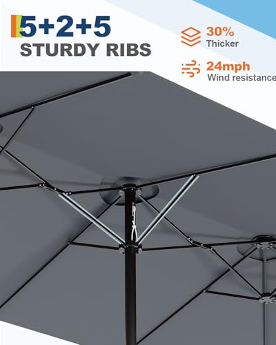 13FT umbrella outdoor patio,Double-Sided Rectangle Umbrella Oversized Shade for 2-6 People, Fade Resistant Canopy for Deck Pool Garden Backyard(Grey, 13FT)