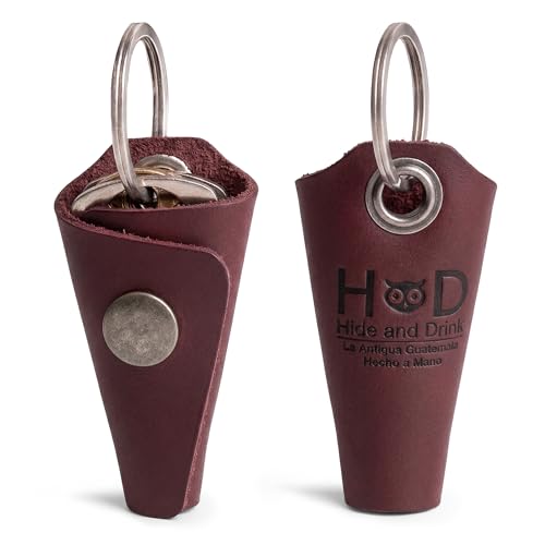 Image of Hide & Drink Full Grain Leather Wrap Keychain, Organizer Snap Closure, Key Ring Cover, Silencer Sleeve Key Holder for Men