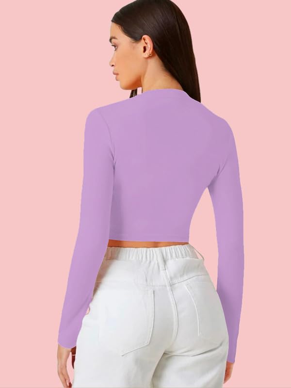 Image of Dream Beauty Fashion Women's Casual Round Neck Long Sleeves Stylish Crop Top - 17 inch Inches (Tee-Tally 02)