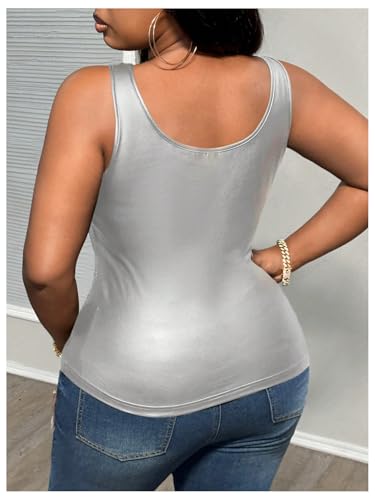 MakeMeChic Women's Plus Size Y2K PU Leather Tank Top Square Neck Ruched Sleeveless Vest Party Club Tops2
