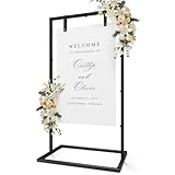 ウェディングサインホルダー、調節可能なウェルカムウェディングサインスタンド、レザーサインハンギングストラップ付き、ヘビーデューティーイーゼルスタンド、ウェディングシートチャートスタンド、ディスプレイ用イーゼル、スクエア背景スタンドブラック。