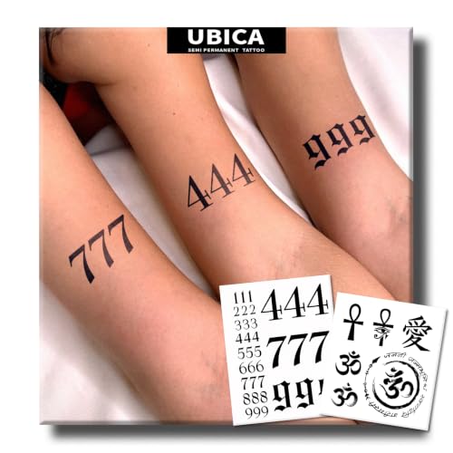 Semi Permanent Tattoo, OM Faith Symbol & Gothic Number Art, Lasts 7-15 Days