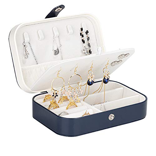 molshine Jewelry Organizer Box,Double Layer Display Storage Case for Ladies Travel Ring Necklace Earrings Bracelet Portable (Blue)