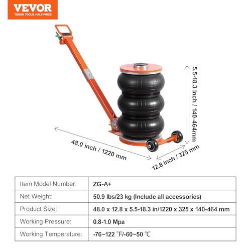 Image of VEVOR Air Jack, 5 Ton /11000 lbs, 4-10 S Pneumatic Lifting Jack with Heightened Column & Adjustable Handle, Easy-to-Lift & Space-Saving Jack with Thick Rubber Pad, Fits for Sedan, SUV, Pickup Truck