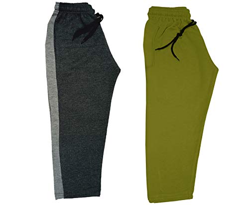 Image of indi weaves Kids Unisex Solid Fleece Warm Track Pants Winter Lower for Boys & Girls (Mehadi; Dark Grey; 10-11 Years) Pack of 2