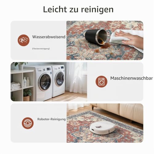 GENIMO Vintage Groß Rot Teppich Wohnzimmer 240x300cm Waschbar & rutschfest – Ansicht 6