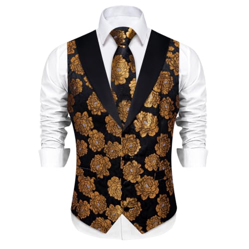 Image of DiBanGu Mens Paisley Suit Vest Silk Jacquard Waistcoat and Necktie Set Formal Shawl Collar Dress Vest 7PCS for Wedding Party
