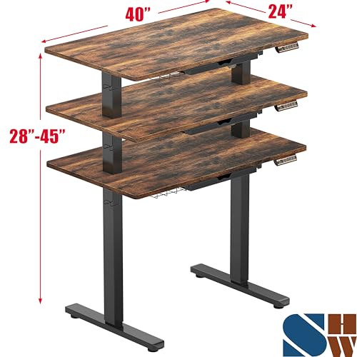Image of SHW 40-Inch Electric Height Adjustable Standing Desk with Drawer, Memory Preset and Cable Management Tray, Rustic Brown
