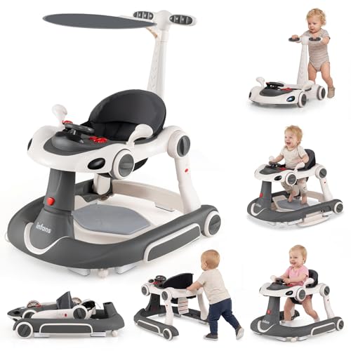 INFANS 6-in-1 Foldable Baby Walker, Converts Push Car to Bouncer, Rocker with...