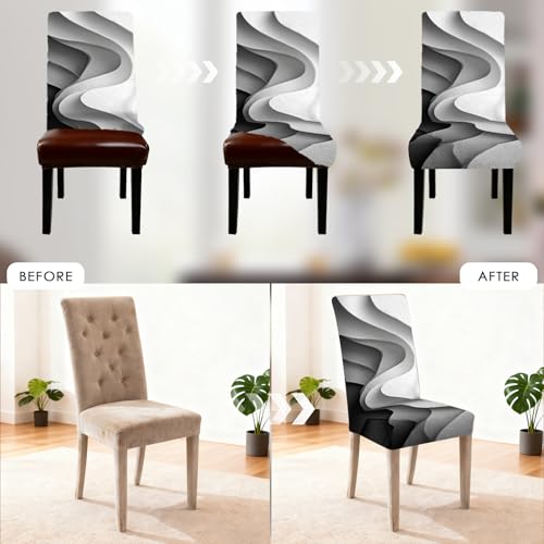 Image of Nuxovilar Black White Wavy Texture Stretch 23.6x70in 4PCS Chair Covers