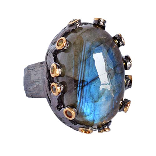 Bague labradorite naturelle et péridot en argent, le bijou idéal pour vos soirées