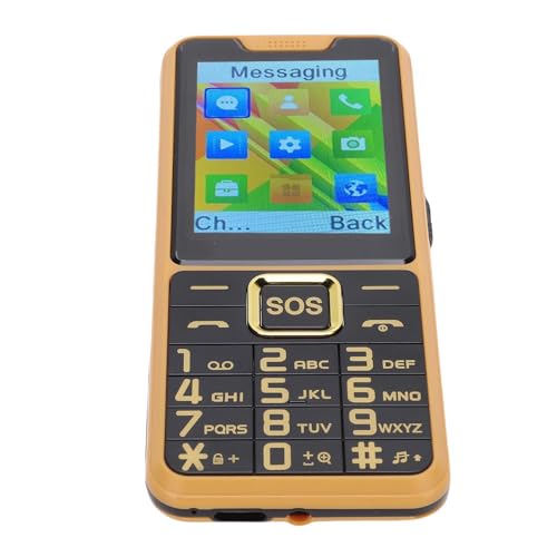 FAUOSWUK Teléfono para Personas Mayores 4G, Pantalla HD de 2,6 Pulgadas Teléfono Celular con Tecla Grande con Tecla SOS y Anuncio de Voz, para Personas Mayores con Linterna y Bate (Oro)