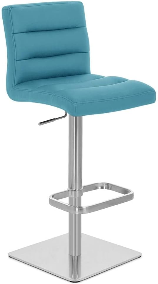 ZURI Modern Adjustable Height Teal Lush Bar Stool with Brushed Square Base