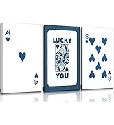 3pcs Framed Funky Lucky You Poker Wall Art Trendy Retro Blue Queen of Hearts Canvas Wall Decor Pr...