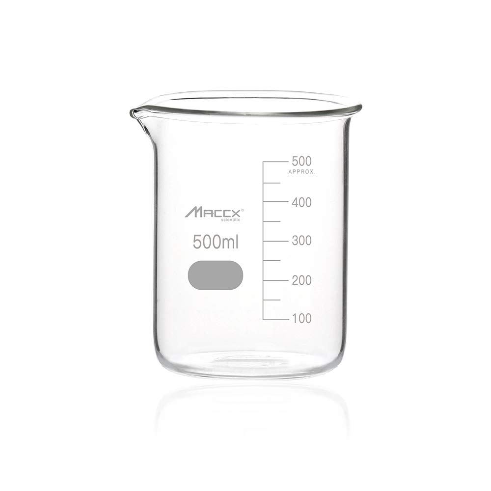 Maccx 17oz(500ml) Sturdy Glass Beaker, 3.3 Borosilicate Griffin Low Form with Printed Graduation, Pack of 6, BKL500-006: Industrial & Scientific
