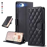 UnivoColors iPhone SE第三世代、iPhone SE第二世代、iPhone 7、iPhone 8 キルティングレザー調 手帳型ケース エレガント 高質PU マグネット開閉式 カード収納機能 スタンド機能 液晶全面保護 レンズ保護 ストラップ付属(ブラック)