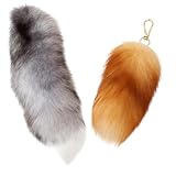 ZHLKHIOP Therian Tail Accessory Set, 2-Pack Fox Tail Pendant with Silver Blue & Gold Fox Designs, Two-Tailed Therian Accessories Collection