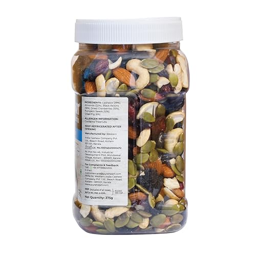 Image of Pureheart Nutmix Fruit & Nuts 375 gm Natural Premium Mix Nuts (Cashews, Almonds, Raisins, Cranberries) Delicious & Crunchy Dry Fruits - Reusable Jar