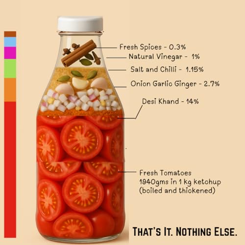 The True Tomato Ketchup 550 Gram | Handmade And Fresh | Natural |1940 gm tomatoes in 1 kg ketchup |No Chemicals,No Added Colors,No Cornstarch, No Oils, No Preservatives,No Thickeners