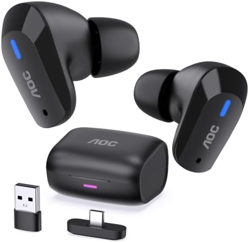 AOC Wireless Gaming Earbuds for PS5 PC Switch, 2.4GHz USB-C Dongl...