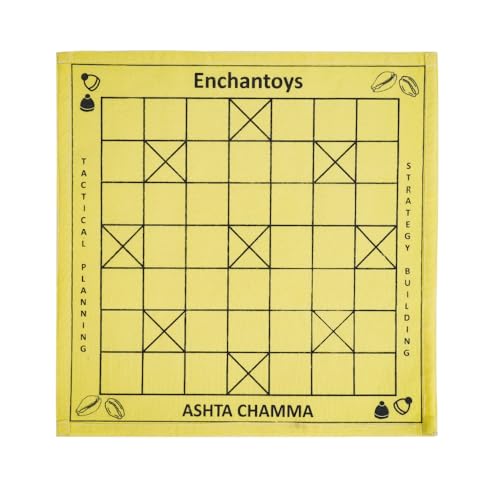 Image of Ashta Chamma Cotton Fabric Board Game- Yellow | Chowka Bara,Katta Mane,Taayam,Kaangi Chaala,Kaana Dua,Traditional Indian Ludo | Travel-Friendly Game | Suitable for Children 4+ Years