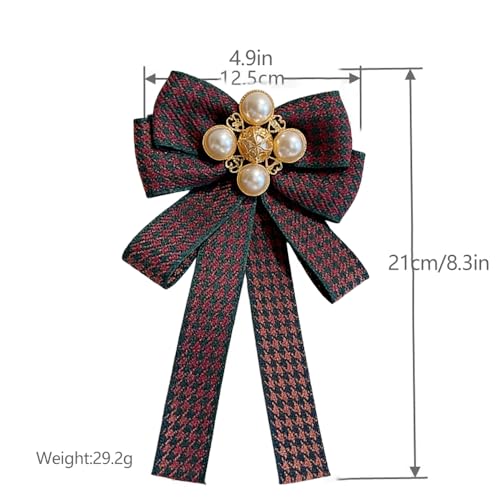 Image of Layered Shell Pearl Bow Pre-Tied Brooch for Women Girls Elegant Love Heart Gold Plated Black White Houndstooth Bowknot Tie Brooches Lapel Pins Corsage Collar Ceremony Holiday Dress Accessories
