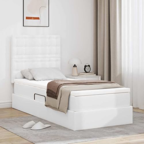 Sophrelle Cama con Almacenamiento y LED Puro 90 x 200 cm Cuero sintético Blanco,3372286