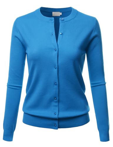 Image of LALABEE Women's Crew Neck Gem Button Long Sleeve Soft Knit Cardigan Sweater