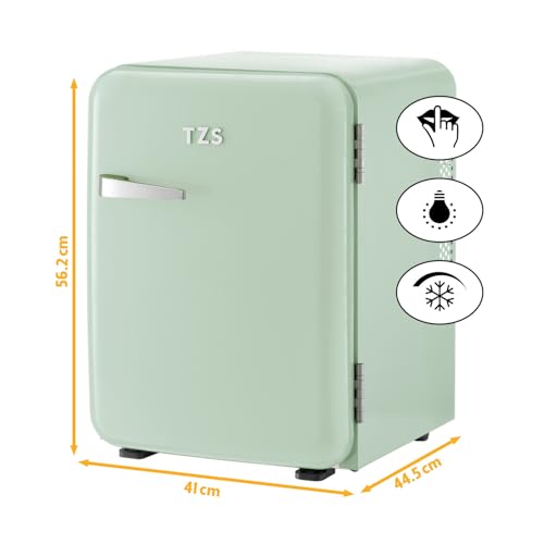 TZS First Austria - Retro Mini Kühlschrank 40L lautlos - Kleiner Minikühlschrank im Vintage-Design mit Innenbeleuchtung & 2 Türfächern - Minibar für Camping, Büro, Schlafzimmer & Hotel - mint