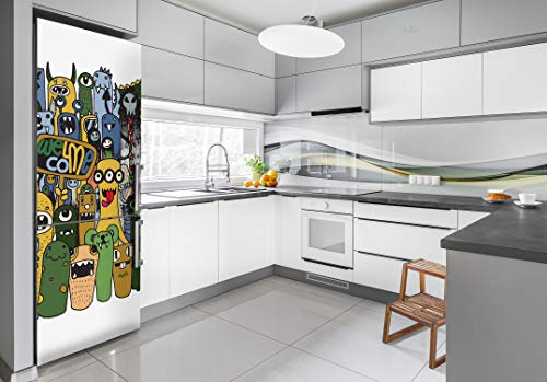 Vinilo para nevera monstruos locos de 70x190 cm película autoadhesiva para cocina 3