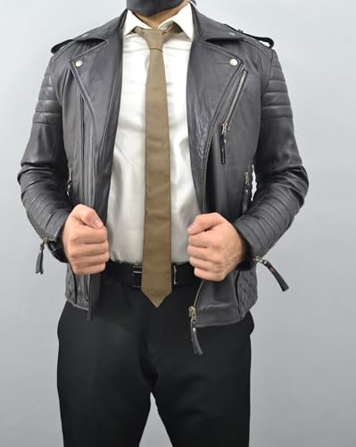 Image of Mens Lamb Leather Necktie - Skinny Solid Casual Business Wear Narrow Leather Slim Tie- Neckties for Party Wedding Gift