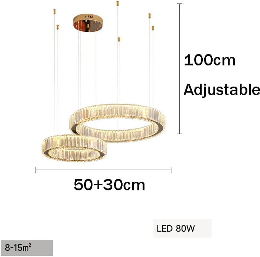 Chandelier crystal 3 ring round LED moderne et dimmable pour grand salon