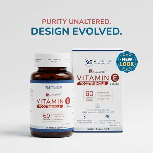 WELLNESS EXTRACT Eannatto Tocotrienols Vitamin E Supplements Tocopherol Free, Non-GMO, Gluten Free & Antioxidant (125MG 60 Softgels)