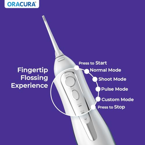 Image of ORACURA OC200 Dental PRO Smart PLUS Water Flosser White, 8 Nozzle Tips, Portable & Rechargeable, Custom 8 Water Pressure Settings, 200ml Tank Capacity, IPX7 Waterproof, 365 Days Warranty