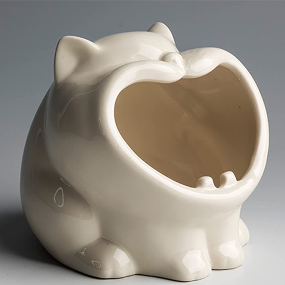 XIOU Desktop Ceramic Trash Can, Animals Garbage Can for Office Desktop, Small Bucket for Home Indoor Decoration, Cute Mini Tabletop Wastebasket (Cat-a (White))