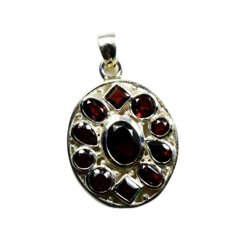 Collier médaillon argent 925 et grenat naturel fait main