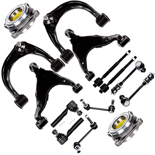 14-PC SET Suspension Kit fit 2003-2009 for Toyota for 4Runner for Toyota FJ Cruiser for Lexus GX470 Front Lower Upper Control Arm and Ball Joint Tie Rod End Sway Bar Link Wheel Hub