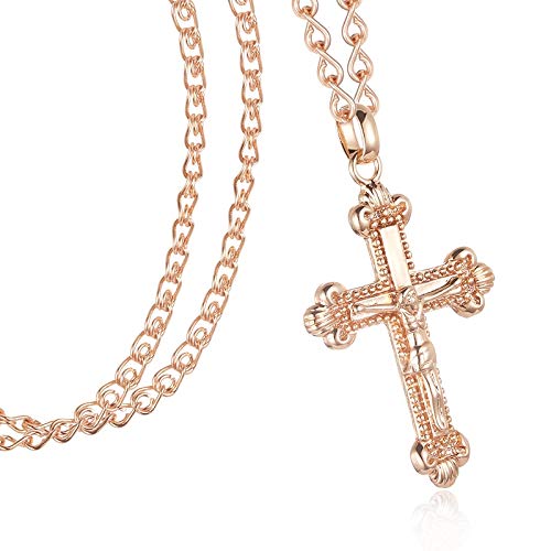 50Mm x 30Mm Unisex mężczyźni kobiety różowe złoto kolor religia krzyż wisiorek + opcjonalne łańcuszki naszyjnikowe