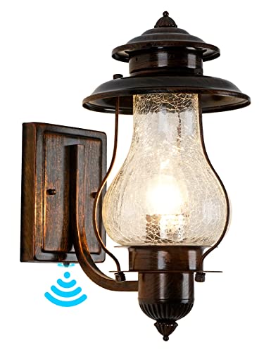 Dusk to Dawn Sensor Outdoor Wall Sconce Vintage Outside Lighting Fixture Wall Mount With Photocell, Waterproof Wall Lantern Oil Rubbed Brown Porch Lights, Rustic Exterior Wall Lamp for House, Garage