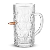 Caliber Gourmet Last Man Standing Large Beer Glass With Real 7.6 Cal Bullet - Handmade Shadow Proof Unique Bar Glasses for Men – Great Gift for Military Tactical Enthusiasts - Large (34 Fl oz / 1L)