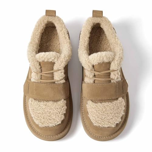 BEAU TODAY Snow Sneakers for Women, Suede Platform Sneakers Womens Warm Fur Lined Fashion Sneakers Slip-on Comfortable Winter Flat Shoes4