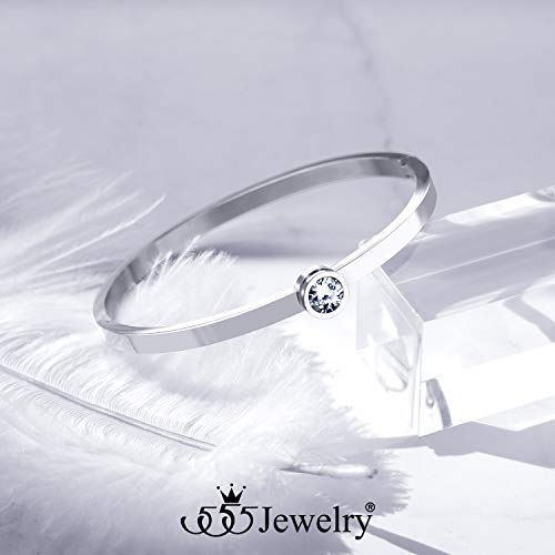 555Jewelry Womens Girls Beautiful Cool Stainless Steel Bangle Shiny Bling Cubic Zirconia Diamond Minimal Cute Delicate Fashion Accessory Jewelry Metal Cuff Bracelet, Silver #TOP3