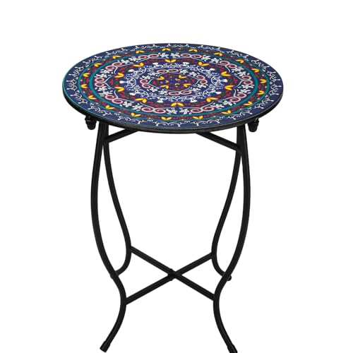 Indoor Outdoor Small Metal Round Side Table, Versatile 14 Inch Round Metal End Table for Patio Balcony Yard Porch Garden, Anti-Rust Waterproof Accent Table for Indoor Outdoor Use, Easy Assembly