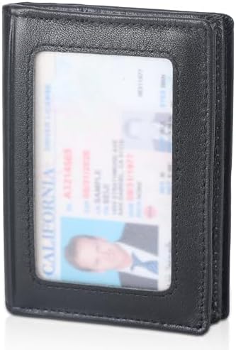 RFID Blocking Front Pocket Minimalist Slim Leather Bifold Wallet Credit Card Case Holder ID Window