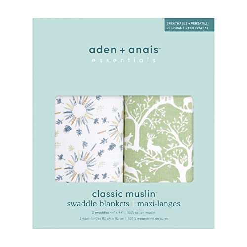 Image of aden + anais Essentials Swaddle Blanket, Muslin Blankets for Girls & Boys, Baby Receiving Swaddles, Newborn Gifts, Infant Shower Items, 2 Pack, Harmony
