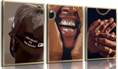 Cuadros de estética de lujo y tendencia hip-hop, arte de pared con 3 retratos de moda masculina