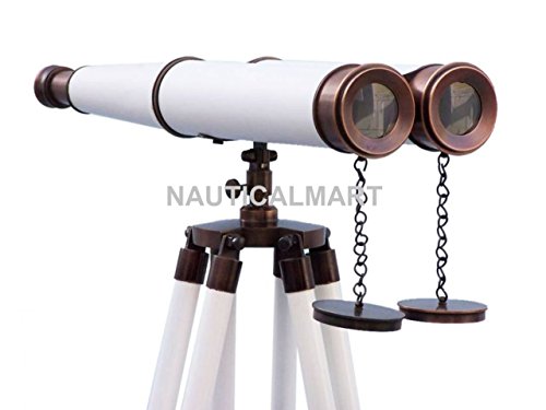 Binoculares de pie Admirals 62" bronce y cuero blanco miniatura 1